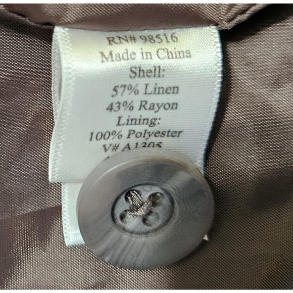 COLDWATER CREEK 14 16 Blazer Jacket Linen Blend Brown Floral 1 Button Lined 42" - Picture 8 of 8